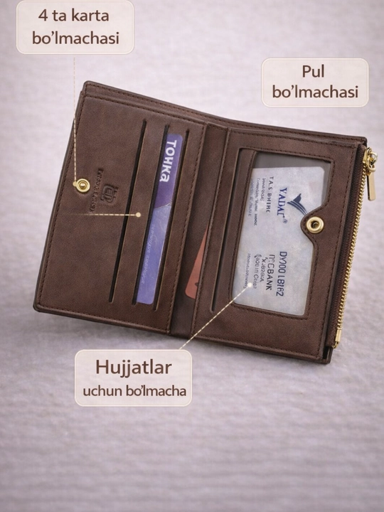 Ayollar uchun hamyon, kartholder, tugmasi qulflangan