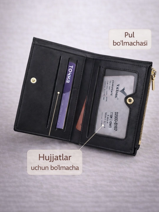 Ayollar uchun hamyon, kartholder, tugmasi qulflangan