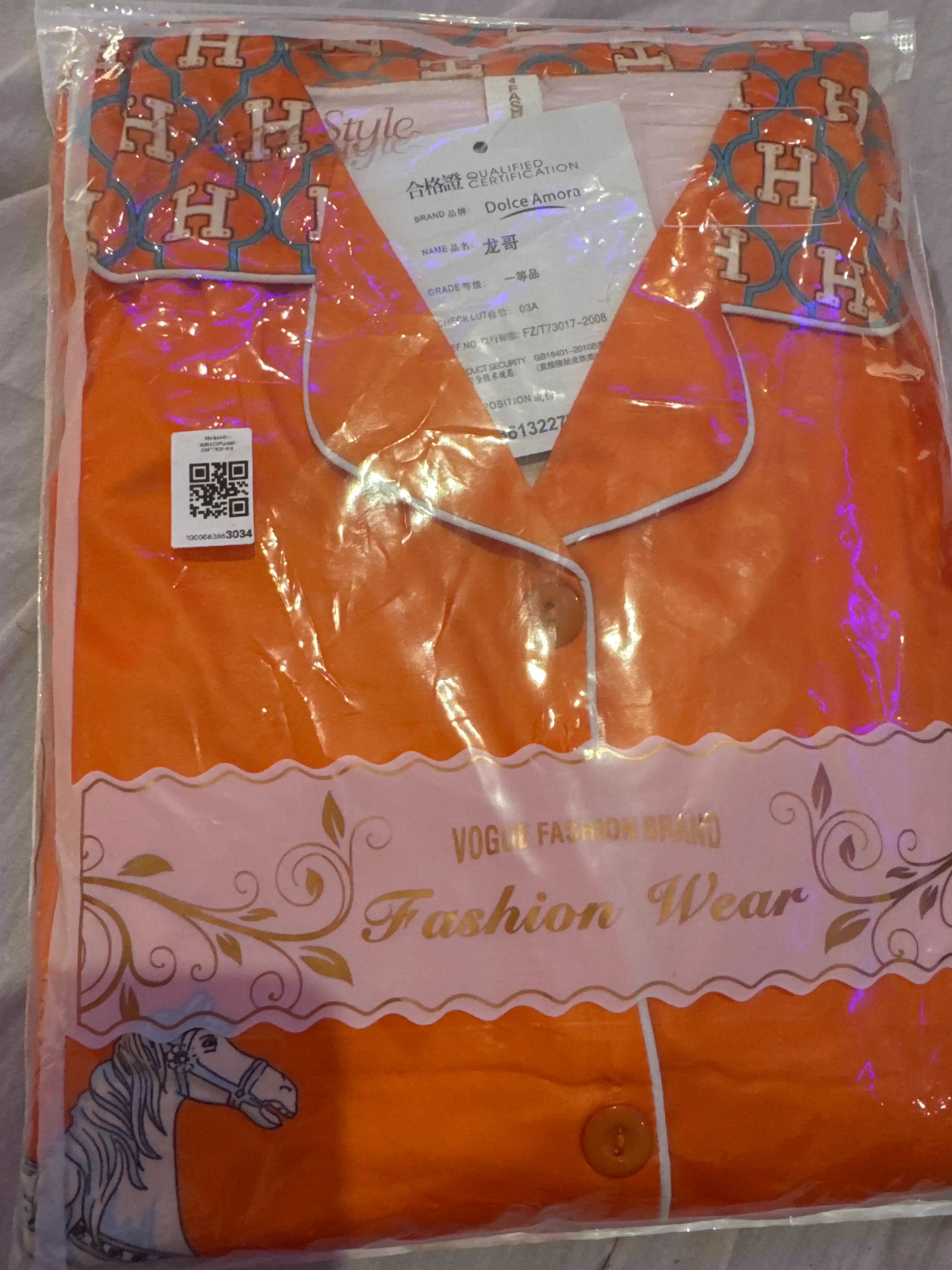 Ayollar pijamasi Hermès uslubida, sovg‘a uchun mos, L–XXL