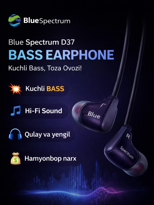 Blue Spectrum D37 simli quloqchinlari, kuchli bass, 3.5 mm - 