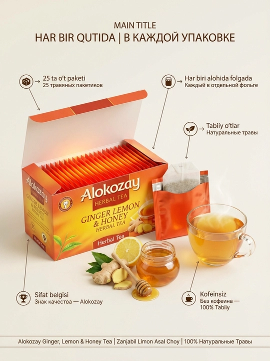 Alokozay Травяной Чай 25 пак, Ройбуш, Мята, Гранат, Ромашка, Имбирь, Лимон, Фенхель