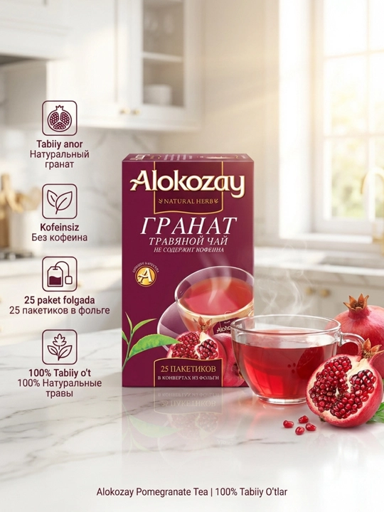 Alokozay Травяной Чай 25 пак, Ройбуш, Мята, Гранат, Ромашка, Имбирь, Лимон, Фенхель