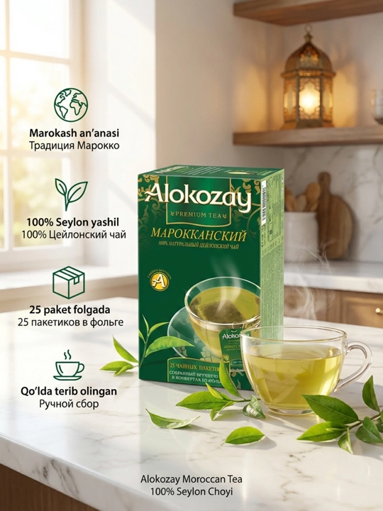 100% Seylon ko'k choyi, oliy nav — 25 ta folgalangan maxsus paket (Halol)