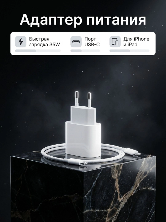 USB-C адаптер мощностью, 35 Вт для iPhone, с кабелем - 