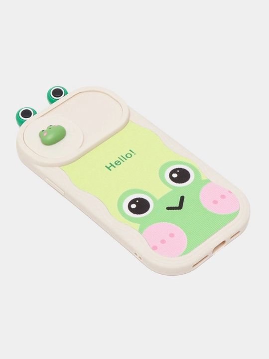 IPhone 12 13 14 15 Pro Max uchun 3D qurbaqa g‘ilofi - yumshoq silikon, kamera himoyasi