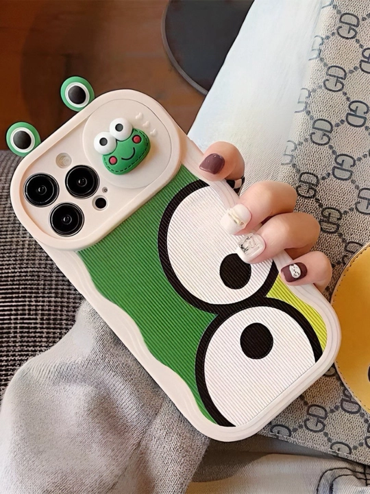 IPhone 12 13 14 15 Pro Max uchun 3D qurbaqa g‘ilofi - yumshoq silikon, kamera himoyasi