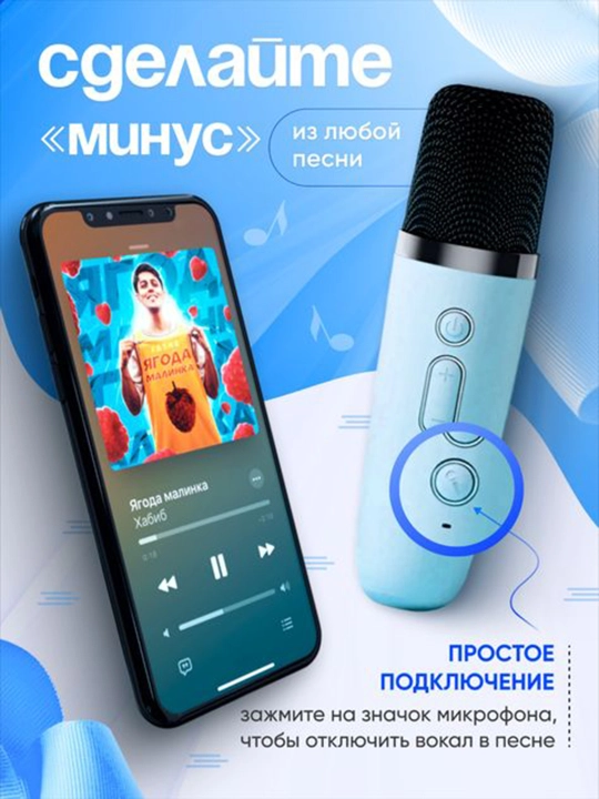 Karaoke mini kolonka mikrofon bilan, Bluetooth LED portativ kalonka, oq va qora