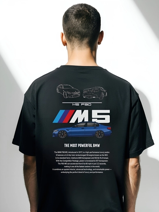 BMW M5 erkaklar futbolkasi, bosma naqshli - 100% paxta - 