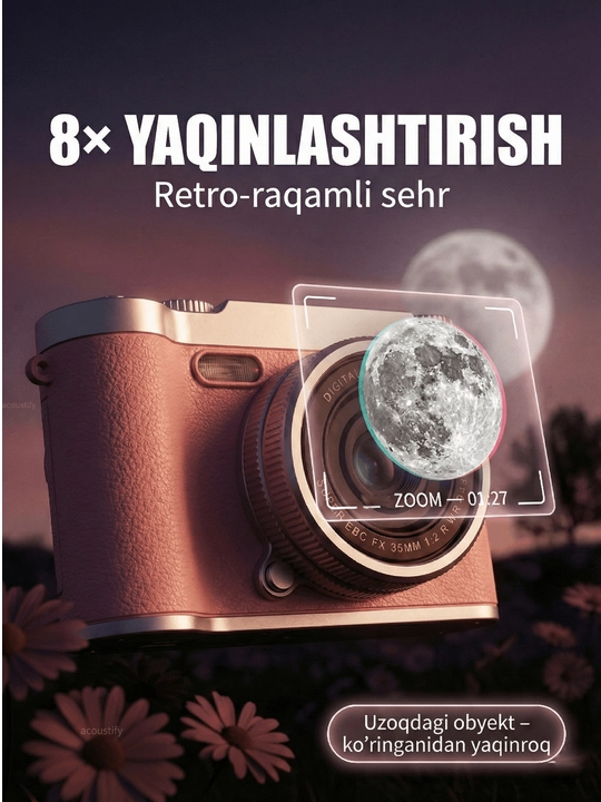 Raqamli kamera (fotoparat), foto kamera, retro kamera, 8x zum, va 32 GB karta