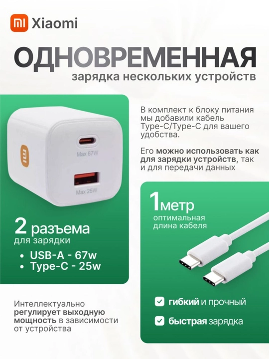 Сетевое зарядное устройство GAN 65W PD зарядный комплект для Samsung, Xiaomi, Oppo, Huawei