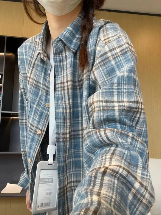 Ayollar uchun katakli kofta-overshirt, bahorgi va kuzgi, qulay casual stil