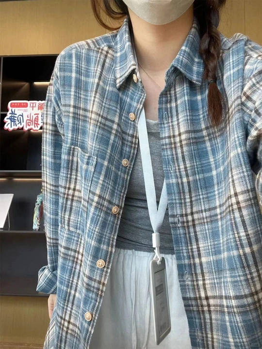 Ayollar uchun katakli kofta-overshirt, bahorgi va kuzgi, qulay casual stil