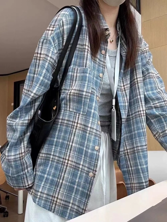 Ayollar uchun katakli kofta-overshirt, bahorgi va kuzgi, qulay casual stil