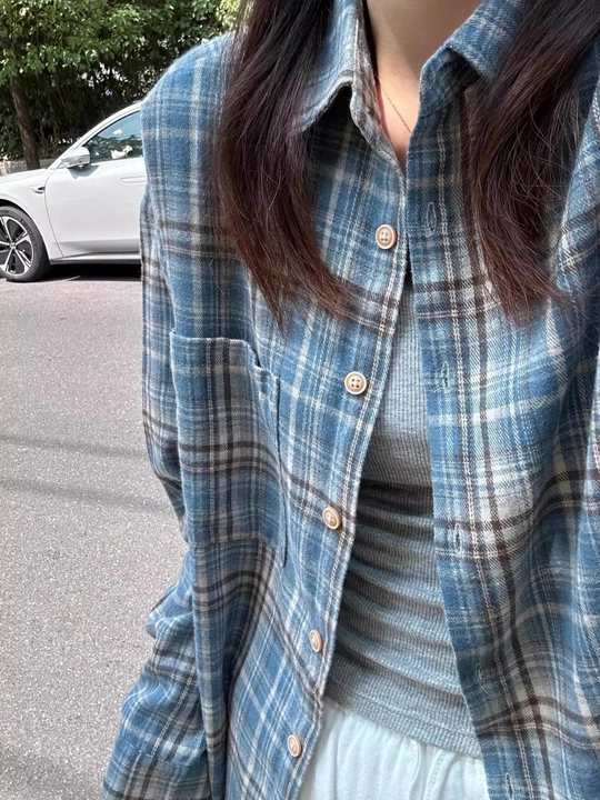 Ayollar uchun katakli kofta-overshirt, bahorgi va kuzgi, qulay casual stil