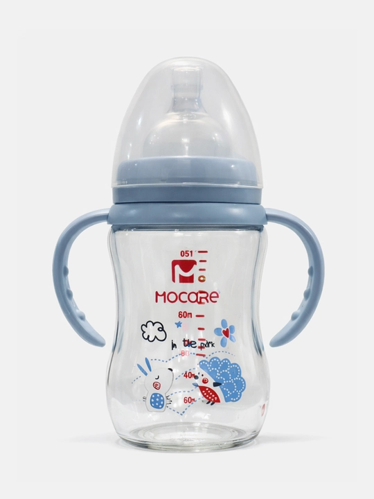 Shishadan tayyorlangan bolalar uchun ovqatlantirish butilkasi, antikolik, tutqichli, 260 ml, 180 ml.