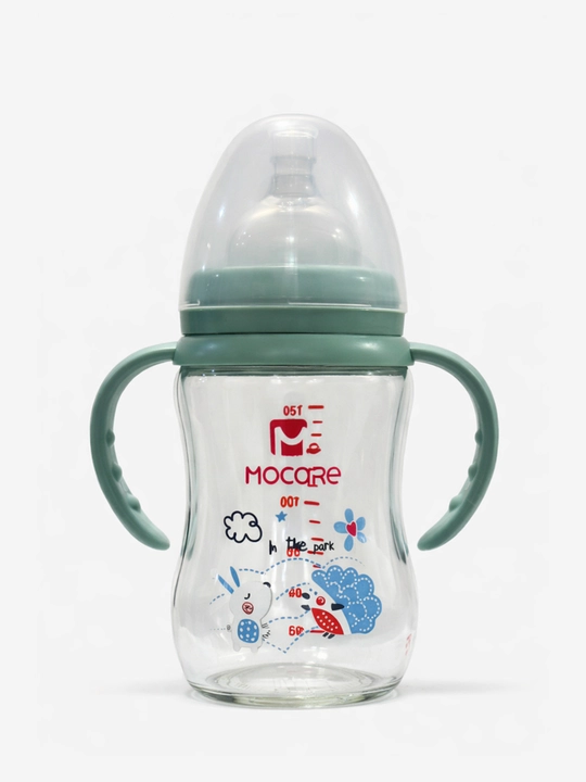 Shishadan tayyorlangan bolalar uchun ovqatlantirish butilkasi, antikolik, tutqichli, 260 ml, 180 ml.