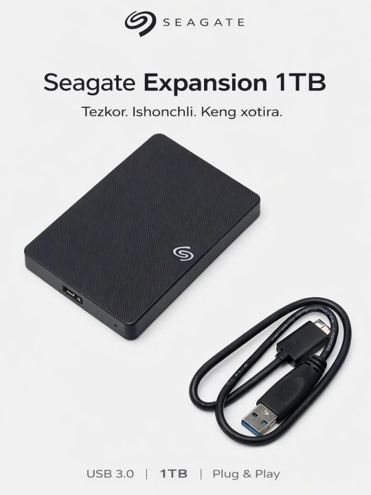 Seagate Expansion tashqi HDD, 320GB/500GB/1TB/2TB/3TB/4TB, USB