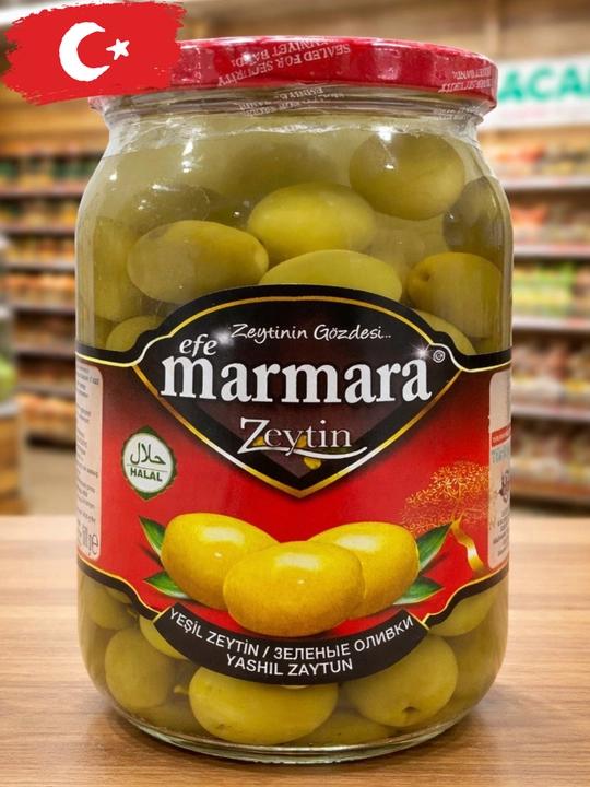 Efe Marmara Turkiya yashil danakli zaytun, shisha idish, 500 g - 