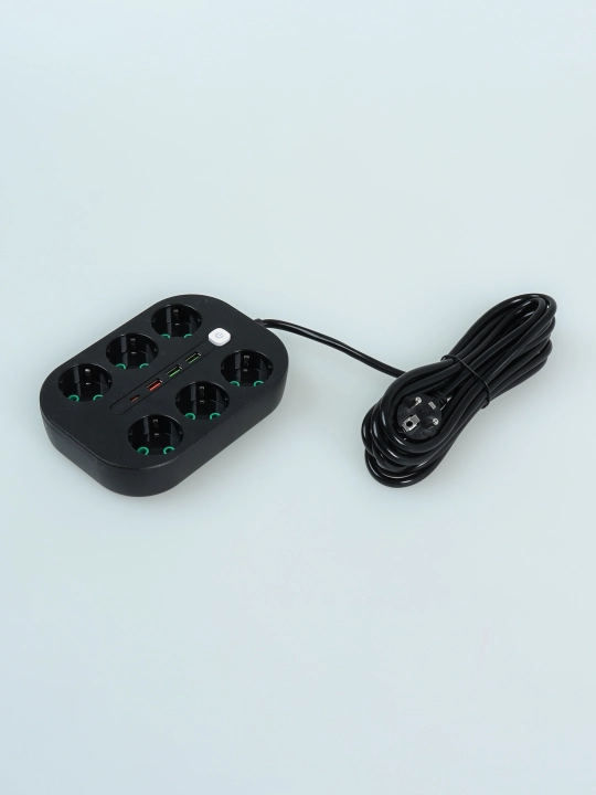 Электрический удлинитель, сетевой фильтр, 3 порта USB, 6 розеток, Type-C