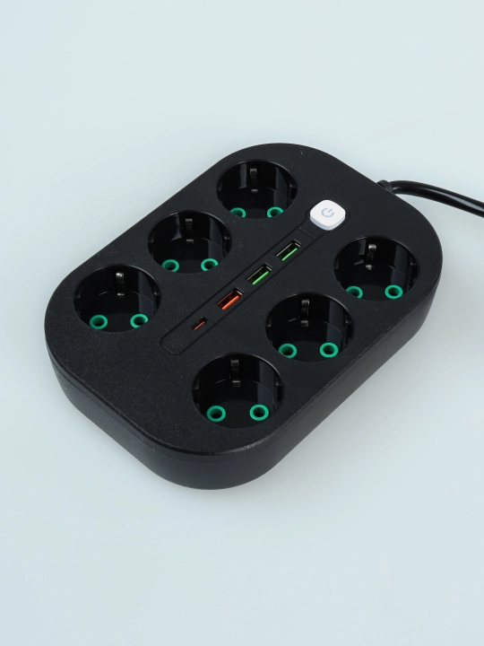 Электрический удлинитель, сетевой фильтр, 3 порта USB, 6 розеток, Type-C