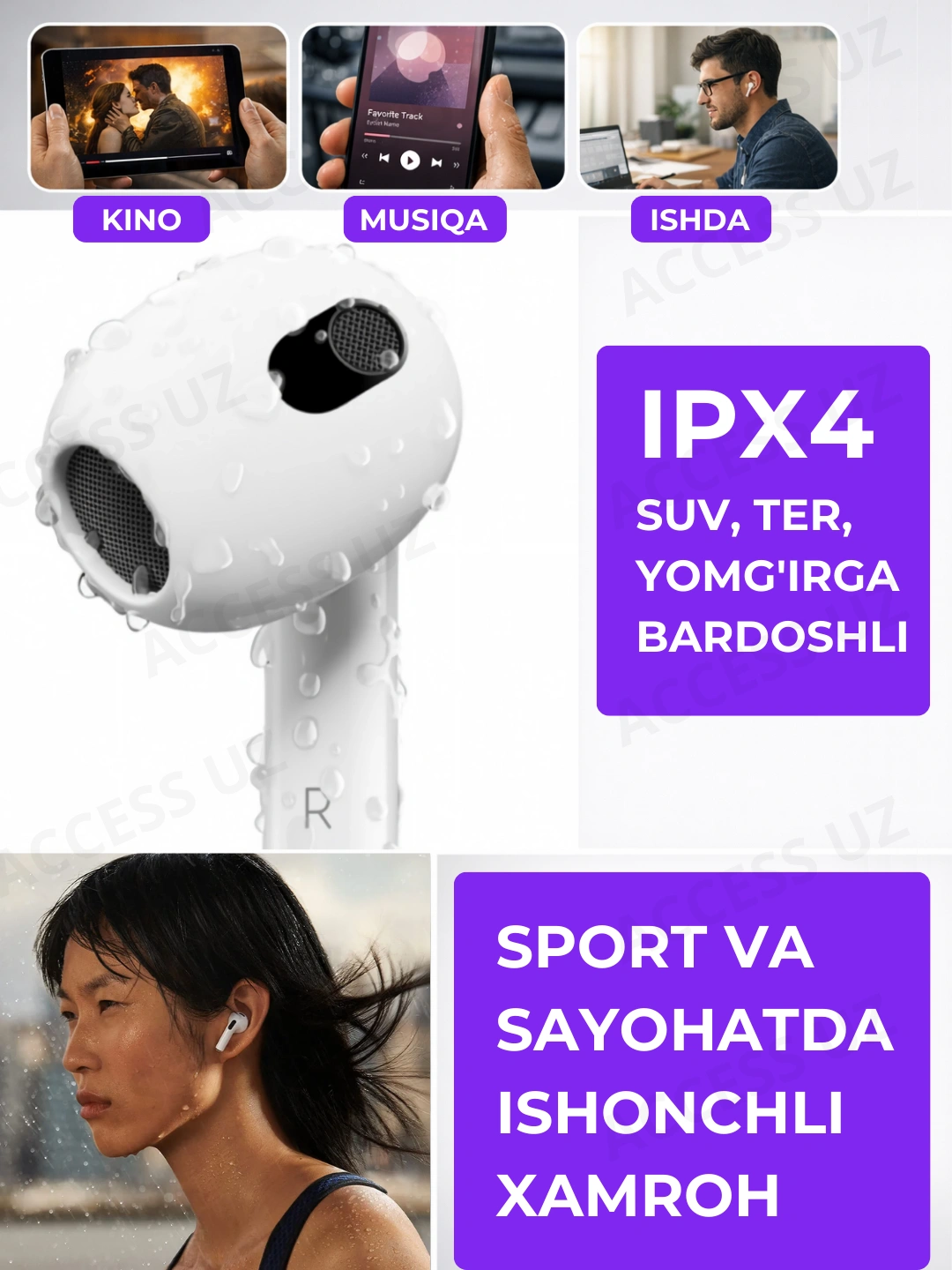 Simsiz Bluetooth quloqchinlar Pods 3, sensorli naushnik, mikrofonli
