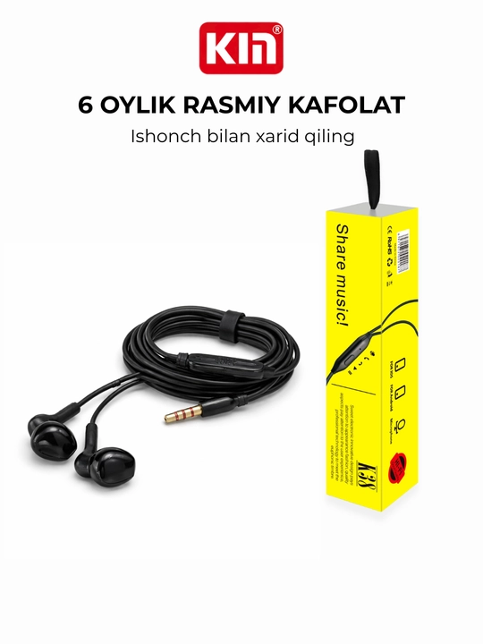 Наушники KIN K38 проводные с микрофоном, 3.5 мм, кабель 1.3 м