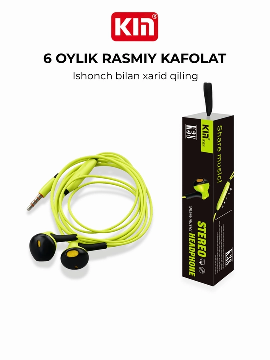 Quloqchin KIN K38 simli, mikrofonli, 3.5 mm, 1.3 m kabel