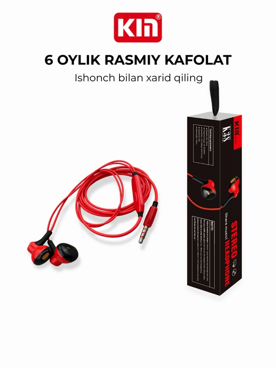 Quloqchin KIN K38 simli, mikrofonli, 3.5 mm, 1.3 m kabel