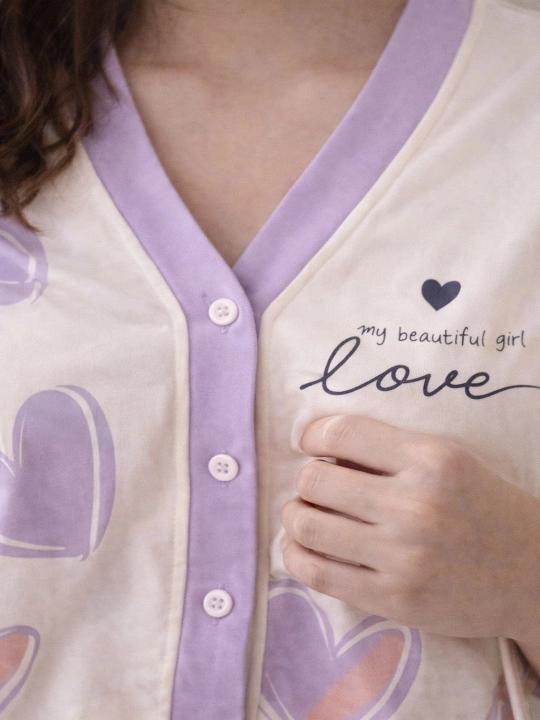Ayollar uchun pijama to‘plami, yumshoq uy kiyimi, tugmali ko‘ylak va shim, S–XL
