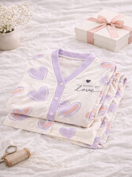Ayollar uchun pijama to‘plami, yumshoq uy kiyimi, tugmali ko‘ylak va shim, S–XL