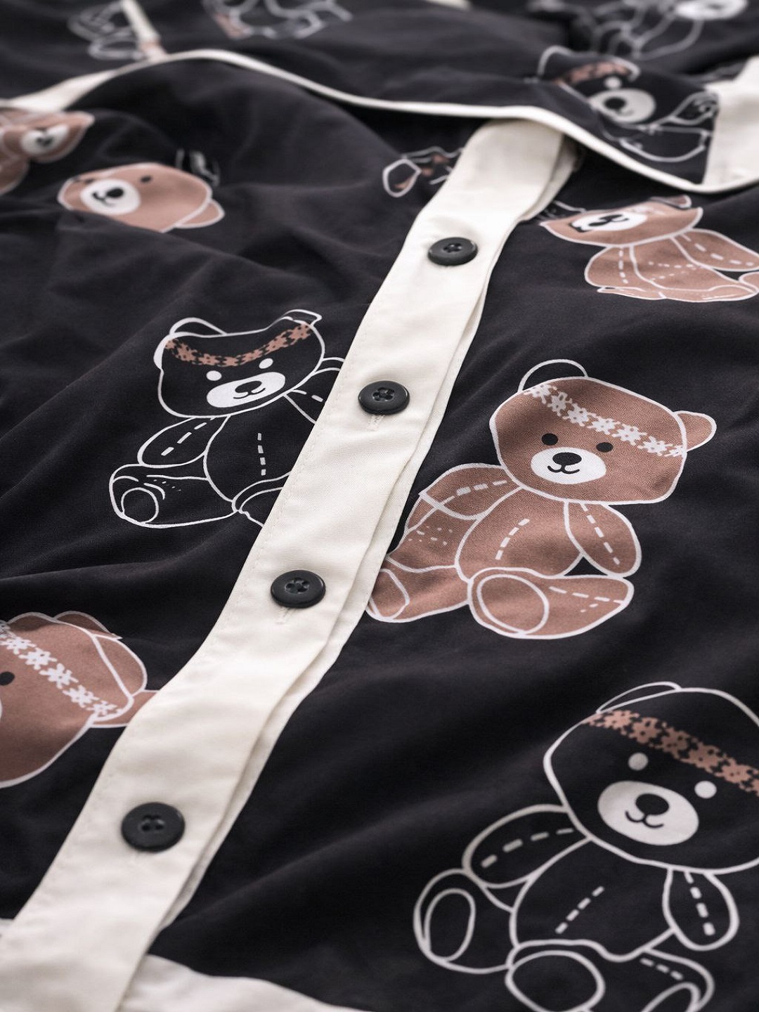 Ayollar uchun pijama to‘plami, yumshoq uy kiyimi, tugmali ko‘ylak va shim, S–XL