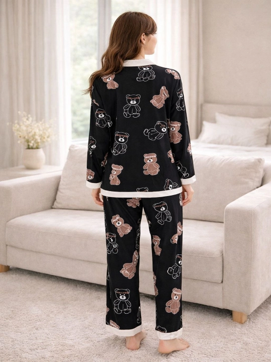 Ayollar uchun pijama to‘plami, yumshoq uy kiyimi, tugmali ko‘ylak va shim, S–XL