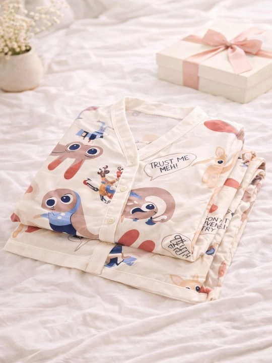 Ayollar uchun pijama to‘plami, yumshoq uy kiyimi, tugmali ko‘ylak va shim, S–XL