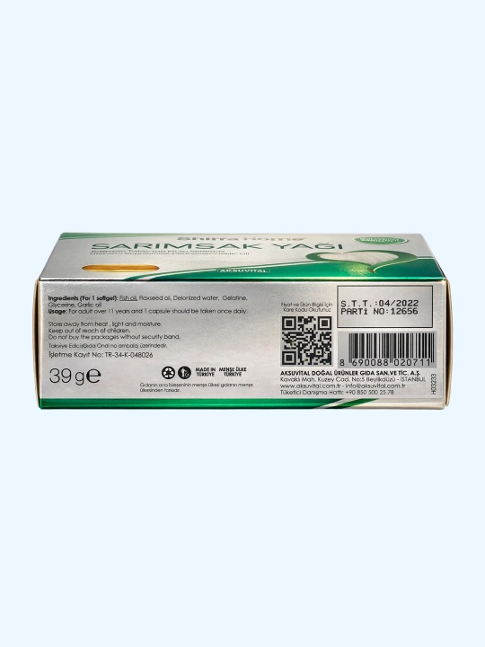 Shiffa Home Sarimsoq yog‘i (Garlic Oil), biologik faol qo‘shimcha, 30 kapsula, 39 g