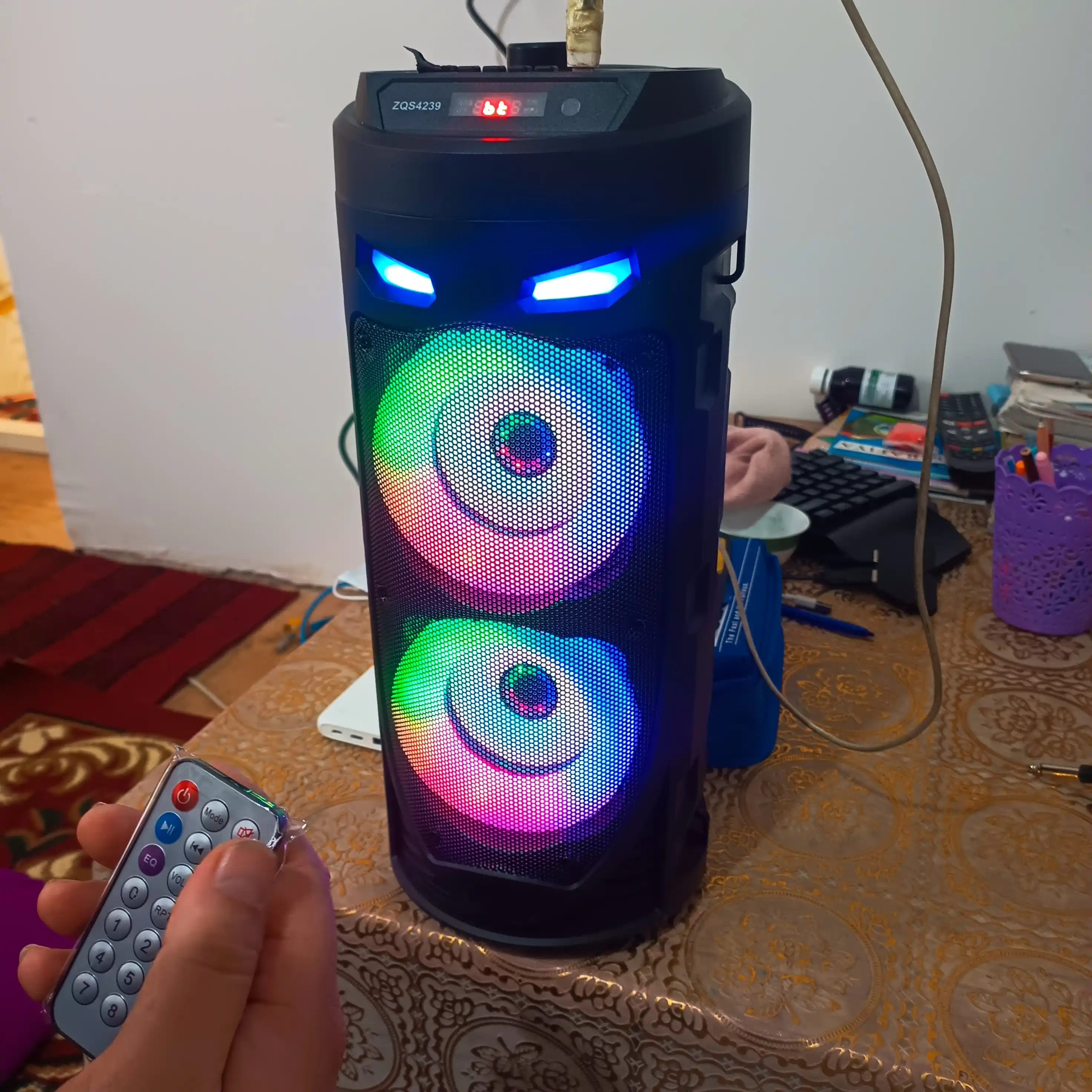 Portativ karaoke dinamik, simsiz Bluetooth, ushlagichli, stend bilan yurish uchun
