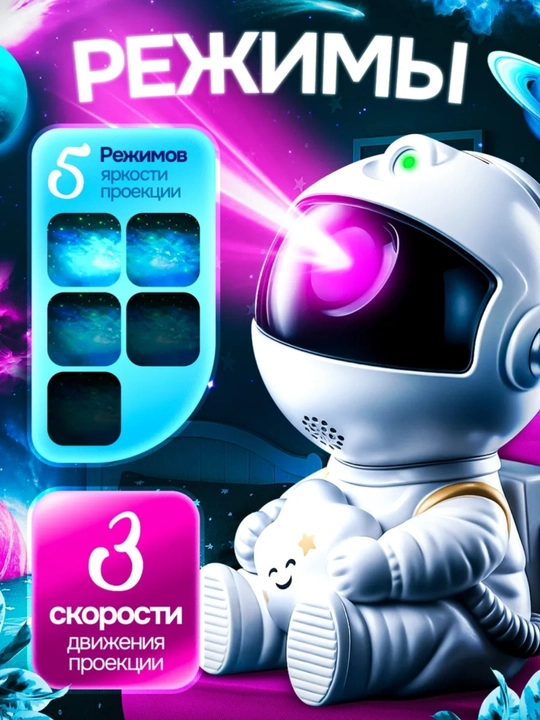 Bolalar va kattalar uchun tungi chiroq proyektor "Yulduzli osmon Kosmonavt", kosmik