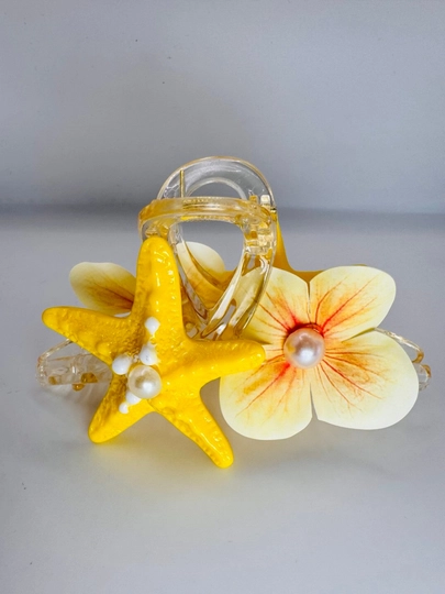 Современней заколка для волос “Ocean Flower” —  крабик с декором морской звезды и цветка