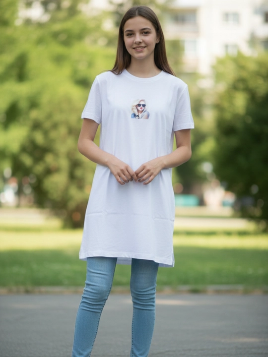 Ayollar ko‘ylagi, printli futbolka, 100% paxta - 