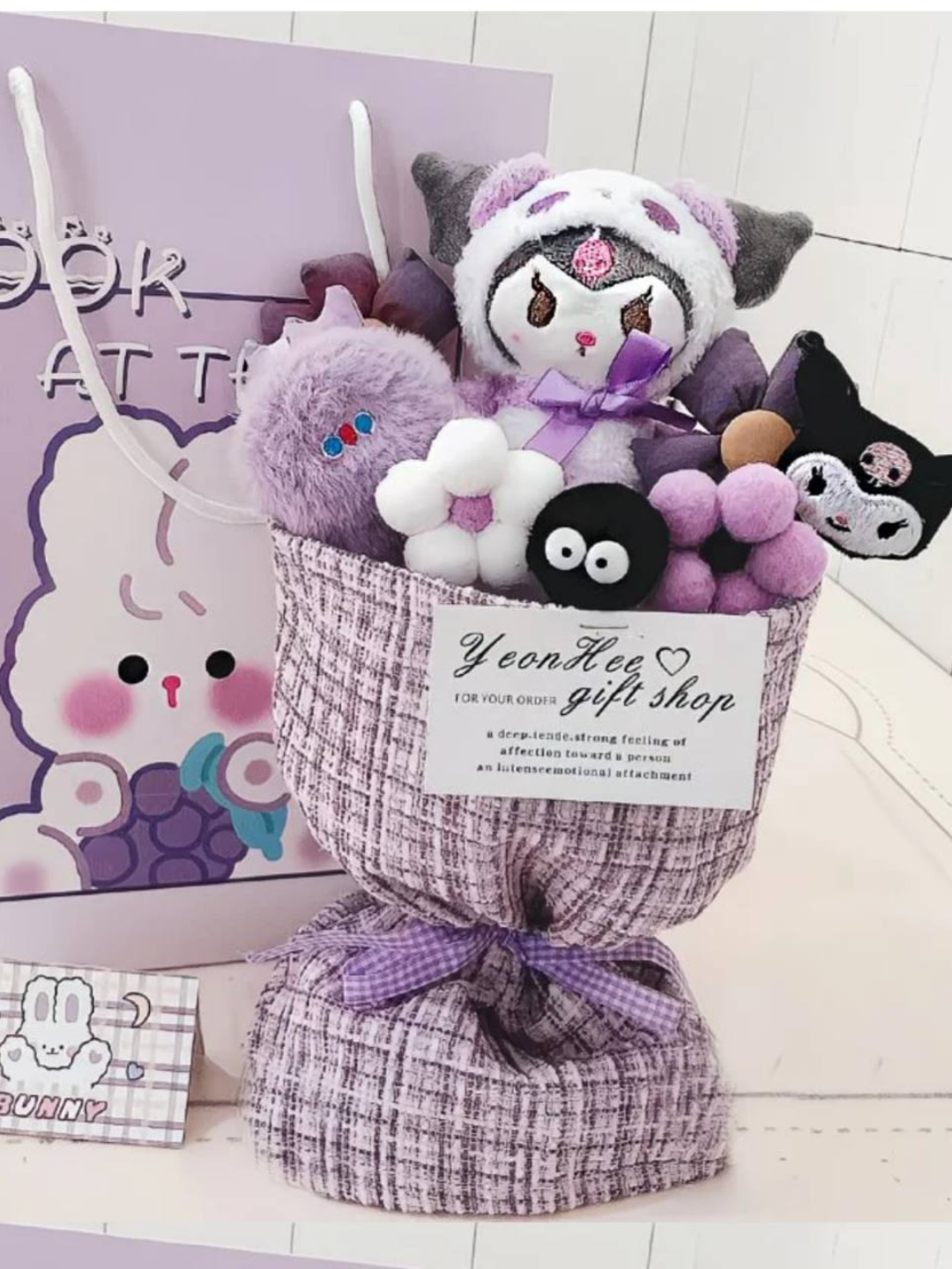 Yumshoq o‘yinchoqlar guldastasi, Kuromi, Hello Kitty, qizlar uchun sovg‘a - 