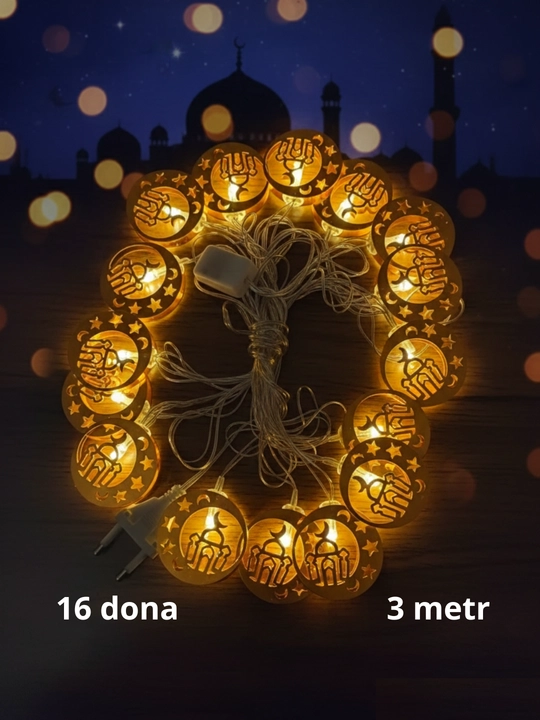 Bayram, Ramazon bezaklari, Muborak, girlyanda, sariq rangda, chroq,  yonadi, LET, 3 metr,