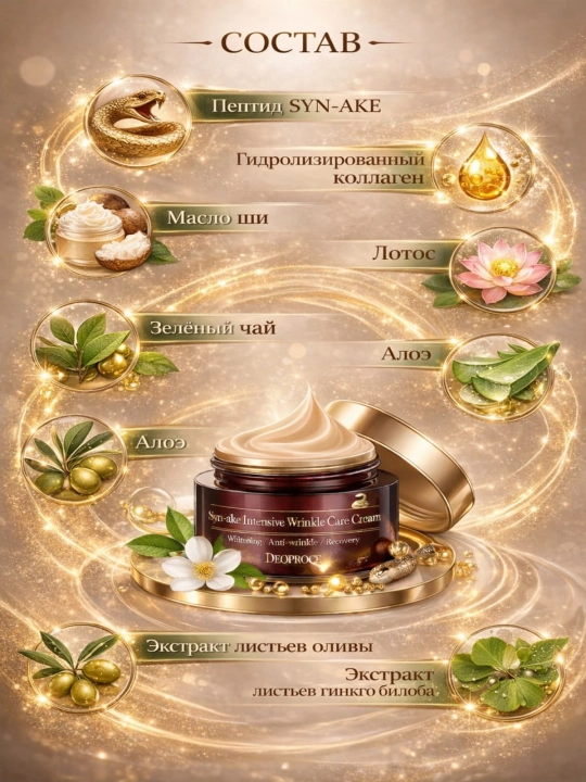 Крем для лица,с пептидом змеиного яда Deoproce Syn-ake Intensive Wrinkle Care Cream, 100 гр
