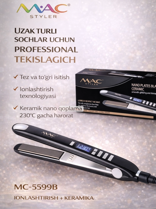 MAC Styler MC-5599B professional soch tekislagich, keratin terapiya, LED displey - 