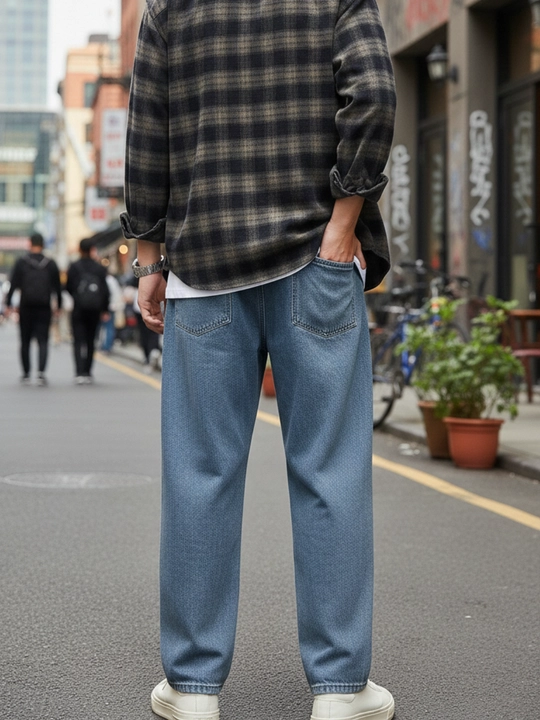 Erkaklar uchun jinsi shim oversize, rezinkali keng jinsi shim