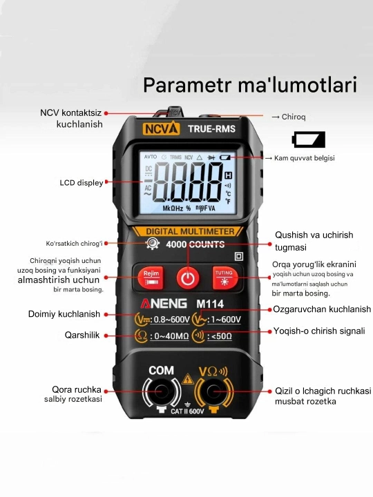 Raqamli avtomatik multimetr, tester, NCV