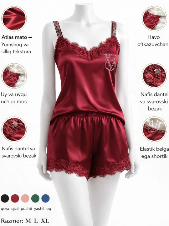 Atlas pijama ayollar uchun 2/1 Yozgi pijama tungi pijama salqin shortik mayka - 