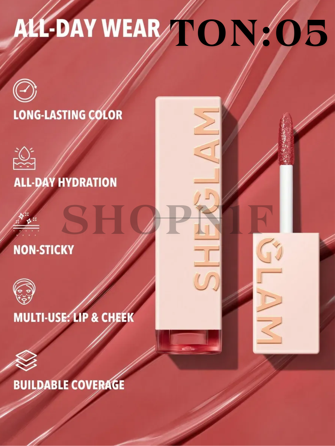 SHEGLAM lip tint & cheek, 24 soat bardoshli, namlovchi, yopishmaydi - 