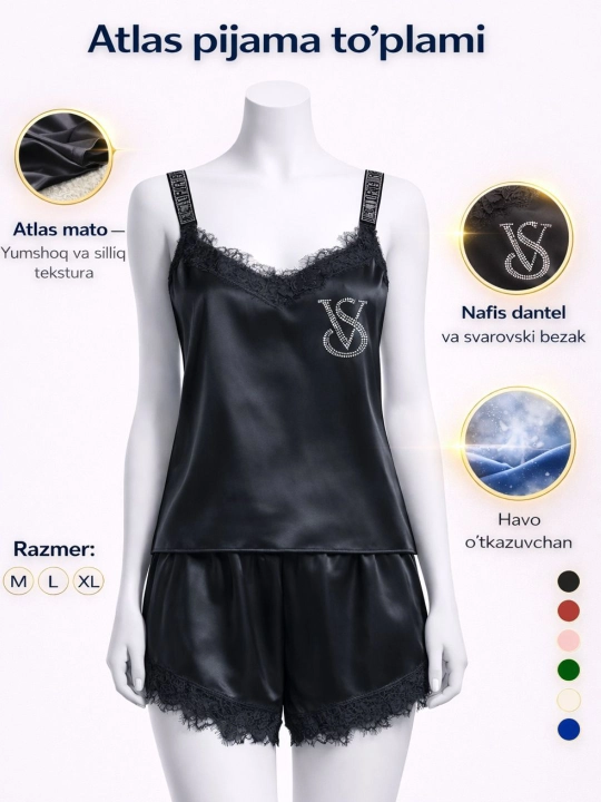 Atlas pijama ayollar uchun 2/1 Yozgi pijama tungi pijama salqin shortik mayka - 