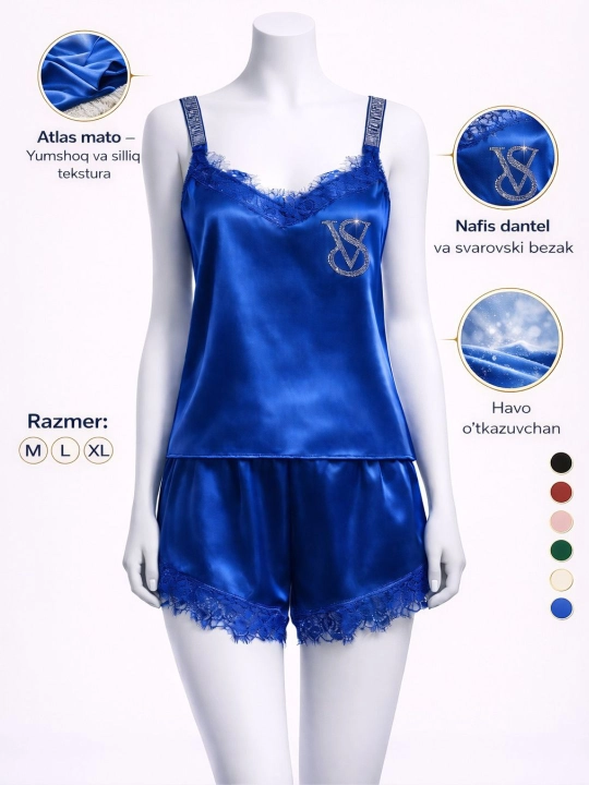 Atlas pijama ayollar uchun 2/1 Yozgi pijama tungi pijama salqin shortik mayka - 