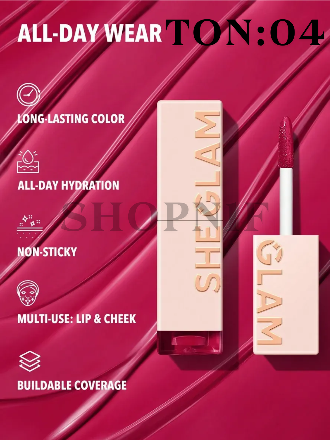 SHEGLAM lip tint & cheek, 24 soat bardoshli, namlovchi, yopishmaydi - 