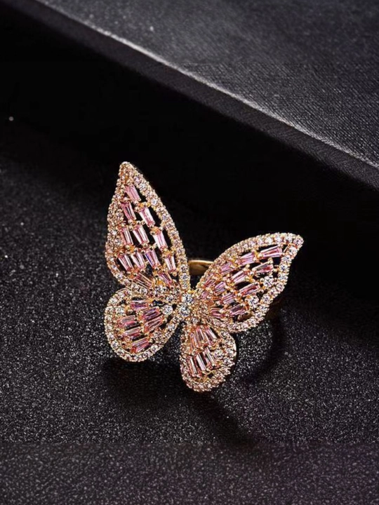 Кольцо «Golden Butterfly» с фианитами. Регулируемый размер 16–19. Премиальный дизайн